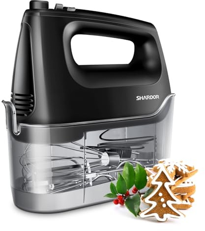 SHARDOR Hand Mixer Electric Whisk, 400W All-Pure Copper Hand Whisk,6 Speed & Turbo Mixer Electric Handheld, Snap-On Storage Case,5 Stainless Steel Accessories for Kitchen Baking,Black