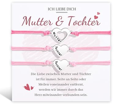 MANVEN 2/3 Mutter Tochter Geschenk Armband Muttertag Geburtstag Weihnachten | Zurück zur Schule für Mädchen Damen Einschulung Schulanfang 8 9 10 11 12 Jahre Herz Armband