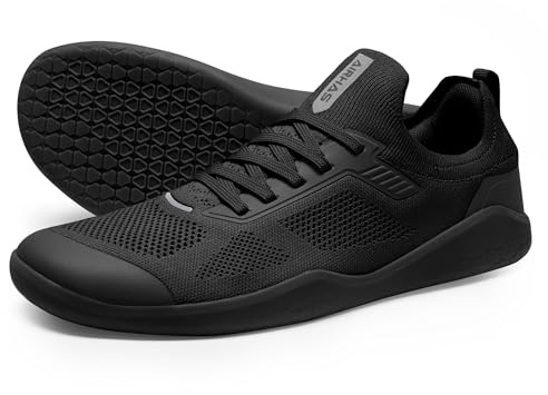 AIRHAS Men's Barefoot Shoes Zero Drop Running Shoes Minimalist Gym Shoes for Men Deadlift Cross Training Sneakers, Black, 13