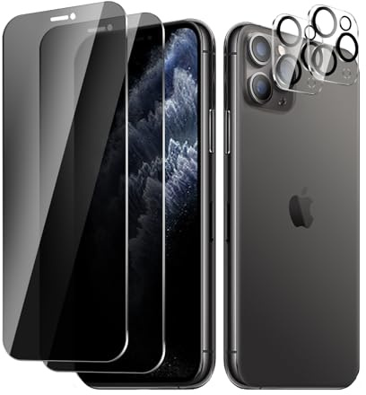 BIESHKJ 2+ 2-pack For iPhone 11 Pro Privacy Screen Protector + Camera Lens Protector, Anti Spy Tempered Glass, Easy to Install, 9H Hardness, Scratch-Resistant, Bubble-Free