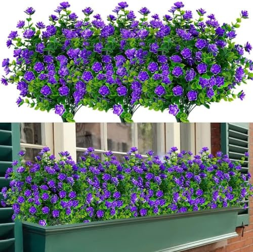 Konstgjorda blommor balkong, 6 buntar konstgjorda blommor för utomhusbruk, UV-beständiga konstgjorda blommor plastblommor dekoration, konstgjorda växter balkongväxter väderbeständiga för balkong