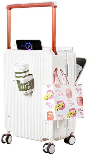 HUIDA TECH Valise Cabine avec Compartiment pour Ordinateur Portable 20, Rigide PC avec Cadre en Aluminium et Serrure TSA, Roues 360°, Chargeur USB, Porte-gobelet, Extensible