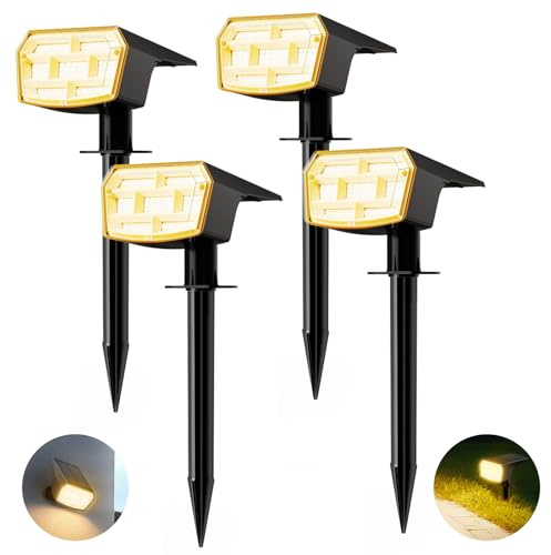 HIBOITEC Solarlampen für Garten 4 Stück 59LED, IP65 Wasserdicht Strahler | 3 Helligkeitsmodi Solarleuchten Aussen, 3000K Warmes Licht Solar Gartenleuchten für Außen Terrassen