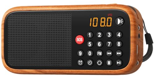 LEOTEC Radio FM avec Bluetooth, radio numérique, réveil de table en bois vintage, meilleure réception, chargement de type C, SOS/AUX/USB, idéal pour les personnes âgées