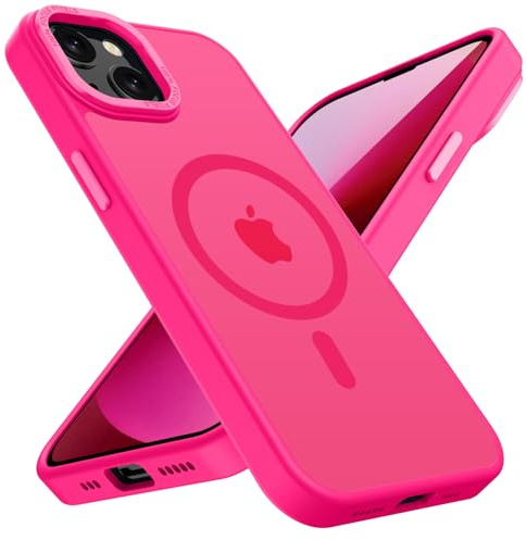 KPPIT Custodia per iPhone 13 mini, compatibile con MagSafe, protezione antiurto contro le cadute, retro traslucido satinato, custodia magnetica per iPhone 13 mini, rosa rossa