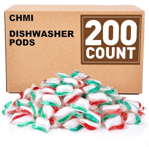 CHMI Pack of 200 dishwasher capsules, suitable for 24 hour drying of stains and grease, no pre-rinsing required.CHMI capsules are dishwasher or sink safe.