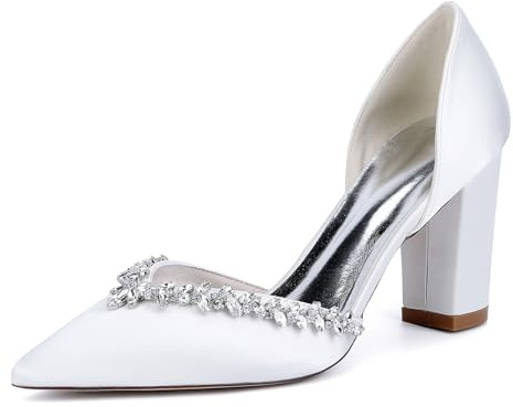 EICOFF Scarpe Donna Eleganti Tacco Alto Décolleté Punta Chiusa Strass Lucido e Raso Morbido per Lavoro e Eventi