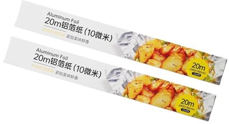 2Pcs Multipurpose Kitchen Foil with Serrated Edges Oil Proof Aluminum Foil Paper with Cutter Edges for Clean Baking Food Production