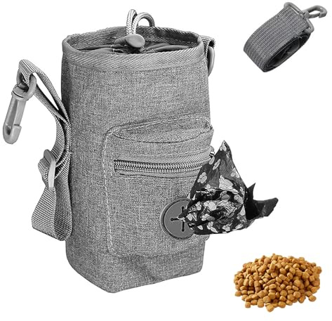 Noaxylic Grau Futterbeutel für Hundetraining, Leckerlitasche für Hunde, mit Kleine Leckerlitasche mit Kotbeutel -Spender, Robuster Hundeleckerli Tasche, für Gassigehen Hundetraining