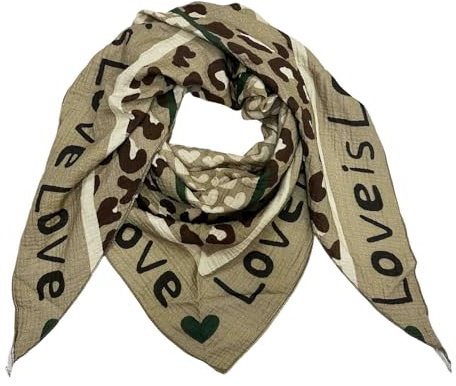 Love Herz Leopard Dreieck Schal aus 100% Baumwolle Frühling Unisex Uni Fashion Stola Tuch Übergangszeit Italy Sommer Strickschal Strick Tuch Heart Leo Happy