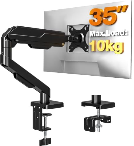 RFIVER Single Monitor Arm for 17–35 Inch Screens, Fast Install Monitor Mount with Tool-Free, Tilt Swivel Rotate Monitor Arm Desk Mount, Increased Load Capacity from 2-10kg Max VESA 75/100mm