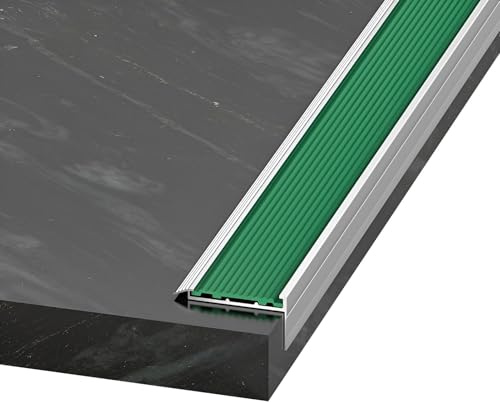 100/134 cm Perfil de protección para borde de escalón en forma de L, perfil angular de aluminio para escaleras con tira de goma antideslizante(Green,90x5x2cm)