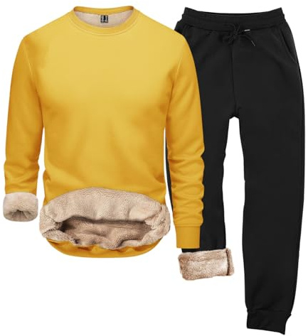 Generisch Pijama para hombre de forro polar, conjunto de dos piezas, ropa interior térmica, ropa de dormir cálida para invierno, traje de casa esponjoso, ropa de dormir gruesa, ropa interior térmica