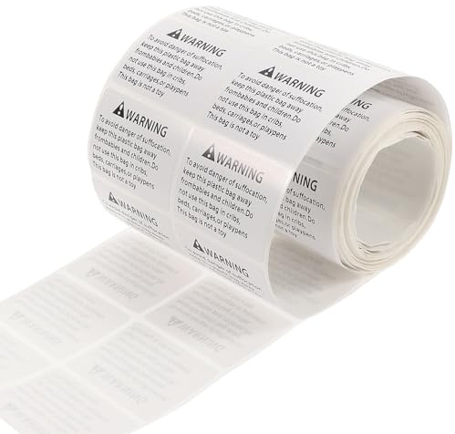 SEWOART Etiquetas de Advertencia de Asfixia 4X3 CM Pegatinas Adhesivas para Bolsas Rollo de 500 Unidades Señal Clara para Seguridad Infantil Embalajes y Productos