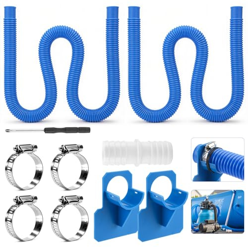 Poolschlauch 32mm für Poolpumpen,2 Stück Schlauch pool 150cm mit 4 Stück Sicherungsclip Und 1 Stück schlauchverbinder, Schwimmbadschlauch 32mm,Für Filterpumpe und Schwimmbad