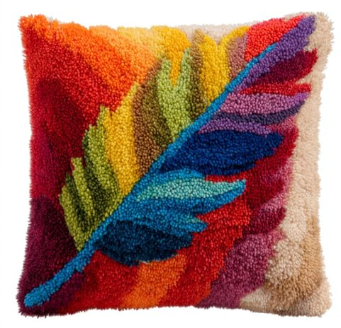 Henypt Knüpfkissen Set, bunte Federn Knüpfkissen Set für Anfänger zum Selber Knüpfen,Knüpfset Kissen DIY Knüpfteppich Knüpfpackung,43x43cm