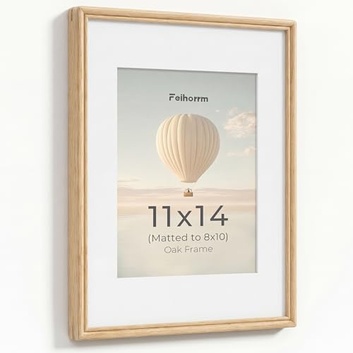 Feihorrm 11x14 Photo Frame, Oak Frame Fit 8x10 with Mat | Natural Solid Wood 11x14 Picture Frame with HD Tempered Glass, Handcrafted Wooden Photo Frame for Wall Horizontal or Vertical