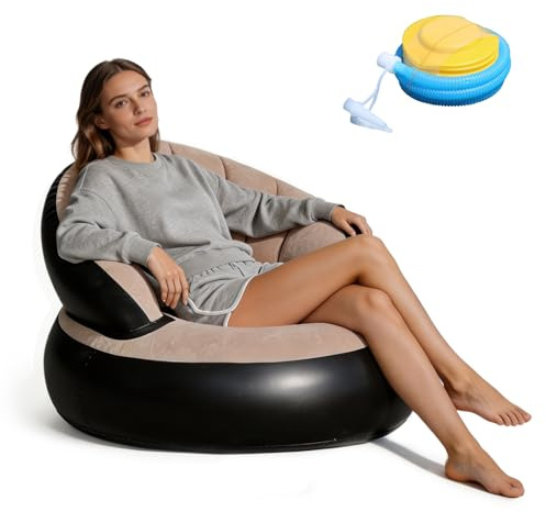 BUERPINKING Aufblasbares Sofa, Beflocktes Luftsofa, Tragbarer Aufblasbarer Stuhl, Sofa und Couch mit Beflockter Oberfläche für Wohnzimmer, Airlounge, Sitzsack Outdoor für Camping, Zuhause (Grau)