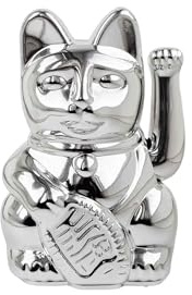 DONKEY Lucky Cat Shiny Mini Silver „Nova“ – kleine Silberne Winkekatze/Glückskatze, Cosmic Edition, 10 cm, Design-Deko & Geschenkidee