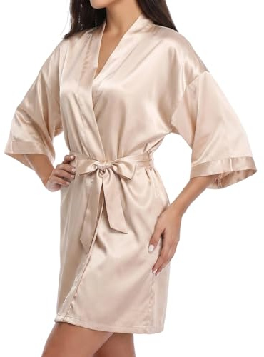 Fiohiros Satin Dressing Gown Womens, Soft Silk Robe for Bride Dressing Gown, Satin Robe V-Neck Silk Dressing Gown