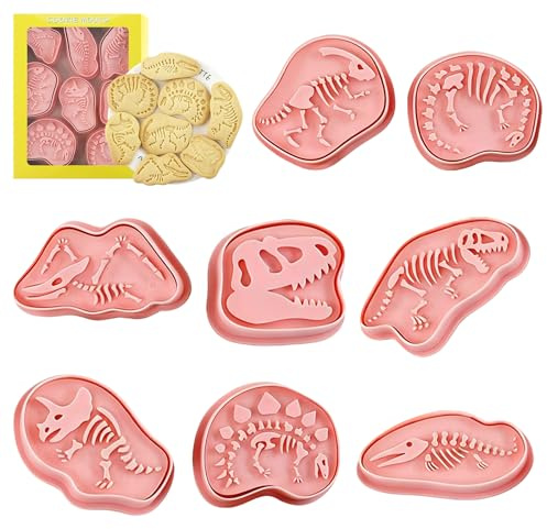 VEEKAY 8 Stück Dinosaurier Ausstechformen Set,Keks Ausstecher Stempel,3D Cartoon Ausstechform,Cookie Cutter kinder,Ausstechformen Kinder,Ausstecher für DIY Cookie Fondant Schokoladen Plätzchen