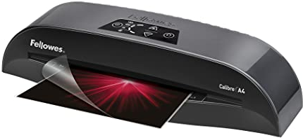 Fellowes Calibre A4 Laminiergerät für 80-125 Micron Folien, 60 Sek. Aufwärmzeit, staufreies Laminieren, inkl. 10 gratis A4 Folien, schwarz/grau