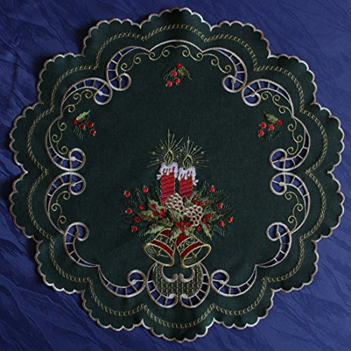 Weihnachts-Tischdecke Tischläufer Mitteldecke Tisch-Deckchen mit Weihnachtskerzen Motiven Stickerei Weihnachtsdeko Grün Größenwahl (60cm Rund)