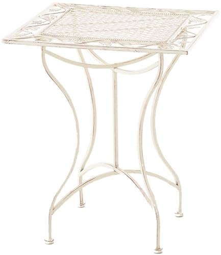 CLP Gartentisch Asina quadratisch 60x60 cm, romantischer Bistrotisch im Jugendstil, Beistelltisch aus Eisen, für Terrasse, Balkon und Garten, Farbe:antik-Creme