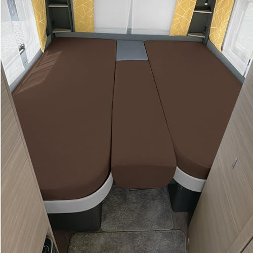 Erwin Müller Spannbettlaken 3er-Set für Wohnmobil oder Wohnwagen - Heckbett, Dunkelbraun Größe 70x190 cm - 85x210 cm (2X) + 35x130-50x145 - Multi-Stretch Jersey