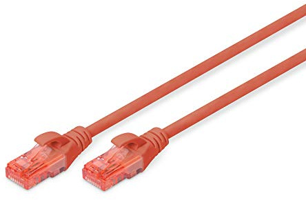 DIGITUS Cable LAN Cat 6 - 0,5m - Cable de red RJ45 - UTP sin apantallar - Compatible con Cat-6A y Cat-5e - Rojo | 1 Gbit/s – PoE++ – AWG 27/7 – LSZH – Cable de red RJ45 – Compatible con Cat 6A y Cat 5e