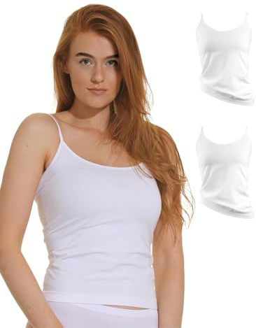 2er Pack Damen Mikrofaser Spaghetti Unterhemden, Seamless Trägertop in schwarz, weiss oder haut , Gr. Medium