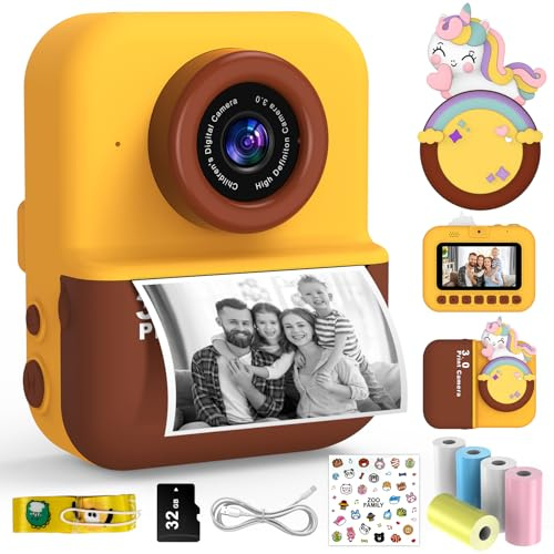 Macchina Fotografica Bambini Istantanea, 3.0'' Schermo HD 48MP Fotocamera Digitale Bambini con Scheda da 32 GB e 5 Rotoli di Carta da Stampa, Giocattolo Regalo Natale Bambino e Bambina 3-12 Anni