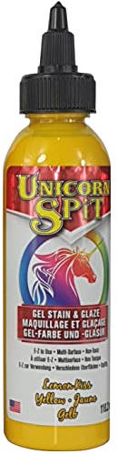 Unicorn SPiT Lemon Kiss Gel Stain Glaze, Vibrant Water Based Craft Paint for Wood, Glass, Fabric, Furniture Upcycling, DIY Projects, Yellow, 118ml