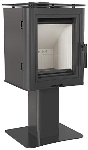 Stufa a legna Kratki K5 piedistallo 7 kW Ø150 mm – acciaio 8 mm, deflettore, sistema air‑wash, Ecodesign, autonomia estetica con vano porta‑legna