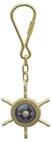 Steuerrad/Kompass-Schlüsselanhänger Anhänger Messing 5x12cm Sea-Club