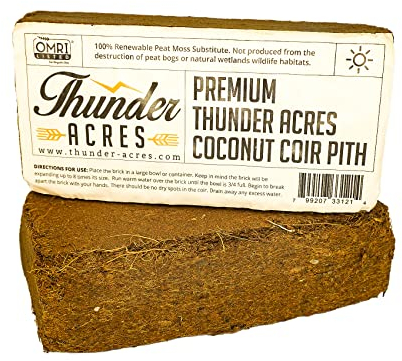 Thunder Acres Coco Fibra de Coco orgánico 1.5LB ladrillo Omri enumeradas para Uso