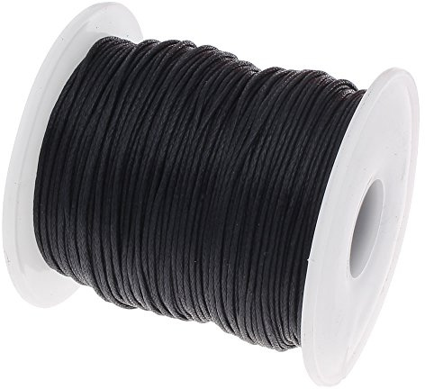 Perlin Wachsband 1mm Gewachste Baumwollschnur Baumwollekordel Schmuck Schnüre Wachs Fäden Wachsfaden Makramee Garn Wachsgarn Perlenschnur 75 Meter für Schmuckherstellung Armbänder (Schwarz)