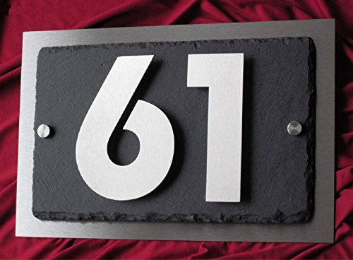 Leskow Metalldesign 3D Hausnummer aus Edelstahl und Schiefer, Individuelles Hausnummernschild, Straßenschild mit Hausnummer, Anthrazit Türschild