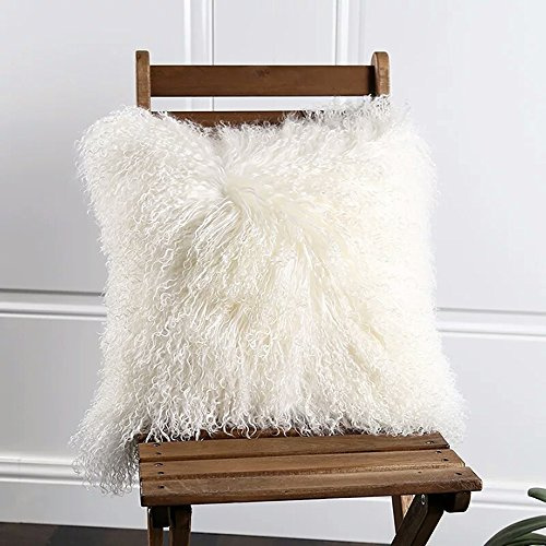 LRENNA - Federa per cuscino in pelle di pecora tibetana, 100% lana di pecora, 50 x 50 cm, colore: Bianco