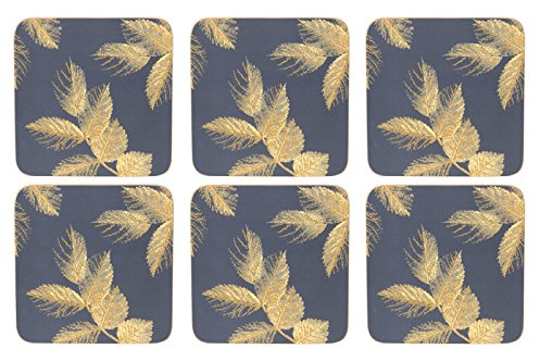 Portmeirion Home & Gifts Etched Leaves Coaster Set of 6 Navy, Wood, 30 x 40 x 3 cm