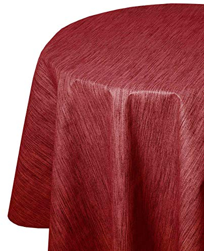 Wachstuch Robuste Leinen Prägung RUND OVAL Größe & Farbe wählbar Rot 160 cm Rund abwaschbare Tischdecke