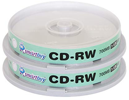 20 Pack Smartbuy CD-RW 1-12X 700MB/80Min High Speed Branded Logo Rewritable Blank Data Media Disc