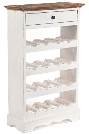 DESIGN DELIGHTS rustikales WEINREGAL Cortez 85 | 85x55cm(HxB) Massivholz | Flaschenregal, Weinflaschenregal aus Holz, Getränkeregal mit Schublade | Farbe: 06 weiß-Landhaus