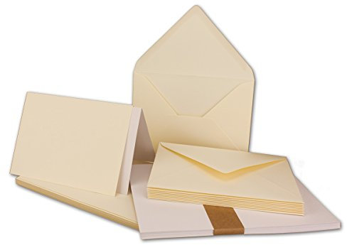 25 x Faltkarten-Set DIN A5/C5 - Vanille + Umschläge + Einlegeblätter - PREMIUM QUALITÄT - sehr formstabil - für Drucker geeignet