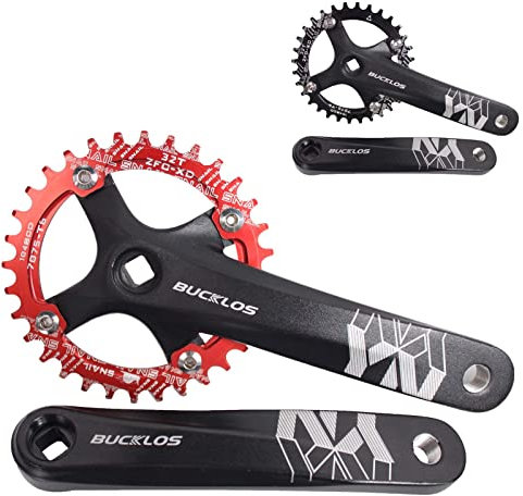 BUCKLOS MTB Mountain Bike Single Speed Square Taper Crankset -170mm Cranksets Bicycle Crank Set with 104BCD 32/34/36/38/40/42T Round/Oval Chainring Fit for Ebike/Commuter Bike