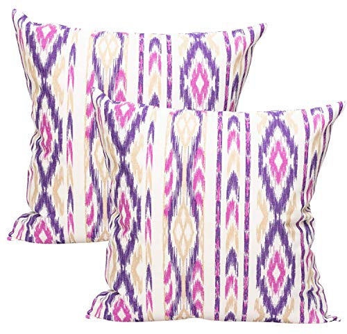 TRESMESTRES Fundas de Cojines para Sofá de Jardín, Terraza y Salón y Fundas de Cojines para Cama Decorativos - Ikat Mediterráneo - Cubierta de Cojín 50x50 cm - Set de 2, Lila