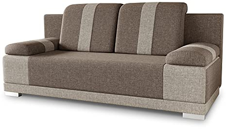 Sofnet - Schlafsofa Imola mit Bettkasten (Beige, Sawana 02 + 27) | Bettsofa mit Bettkasten, Bettfunktion, Couch, Bettsofa, Polstersofa, Klappsofa, Sofagarnitur, Stoffbezug