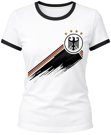 MoonWorks® Damen T-Shirt Deutschland Fußball EM-Shirt 2026 WM Fanshirt Deutschlandshirt Adler Weiss-schwarz XXL