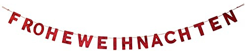 Holz Girlande mit Schriftzug Frohe Weihnachten 190x10 cm | 12458 - Rot