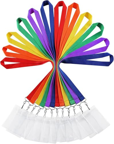 12er Pack Regenbogen Polyester Lanyards mit wasserdichten Ausweishaltern - Langlebige und Farbenfrohe Halsbänder für Ausweiskarten, Schlüssel und mehr